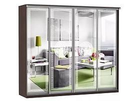 Шкаф купе Модерн 2362х600 4-х дверный 4-х секционный зеркальный с пескоструем №1 венге