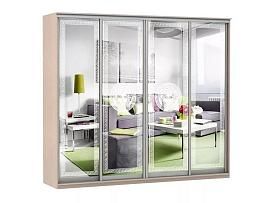 Шкаф купе Модерн 2362х450 4-х дверный 4-х секционный зеркальный с пескоструем №1 ясень
