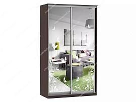 Шкаф купе Модерн 1190х600 2-х дверный 2-х секционный зеркальный с пескоструем №4 венге