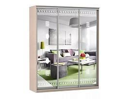 Шкаф купе Модерн 2076х600 3-х дверный 3-х секционный зеркальный с пескоструем №2 ясень