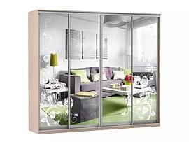 Шкаф купе Модерн 2362х600 4-х дверный 3-х секционный зеркальный с пескоструем №3 ясень
