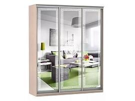 Шкаф купе Модерн 2076х600 3-х дверный 3-х секционный зеркальный с пескоструем №1 ясень