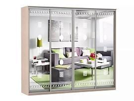 Шкаф купе Модерн 2362х450 4-х дверный 4-х секционный зеркальный с пескоструем №2 ясень